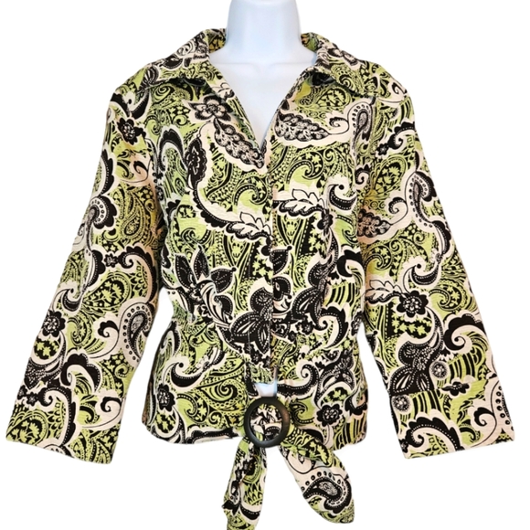 SilkLand Jackets & Blazers - NWOT Silkland green white & black paisley floral silk jacket Womens 14